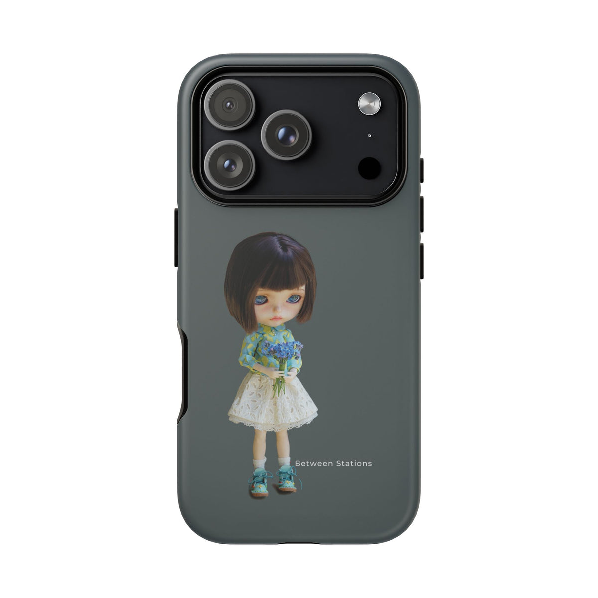Phone Case — Cute little Doll Illustration with Blue Bouquet