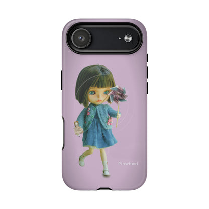 Cute Pinwheel Doll Magnetic Phone Case — Protective Tough Cover with Vintage Doll Art