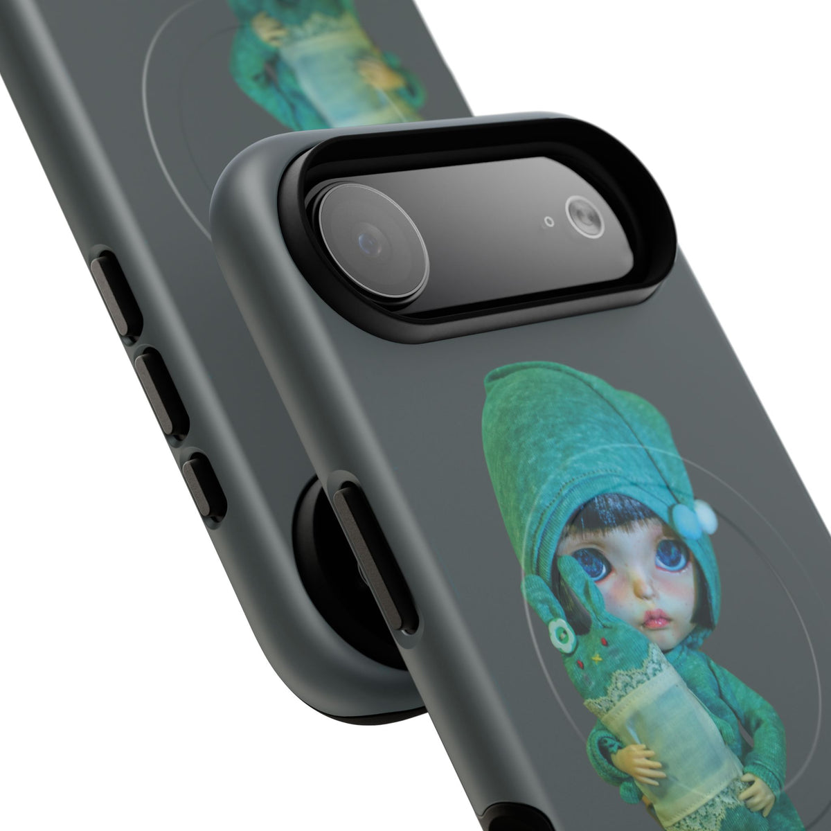 Phone Case — Cute Green Hooded Doll Illustration Tough Magnetic Case