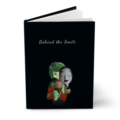 Behind the Smile Hardcover Journal — Japanese Noh Mask Aesthetic Notebook