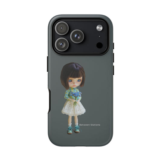 Phone Case — Cute little Doll Illustration with Blue Bouquet