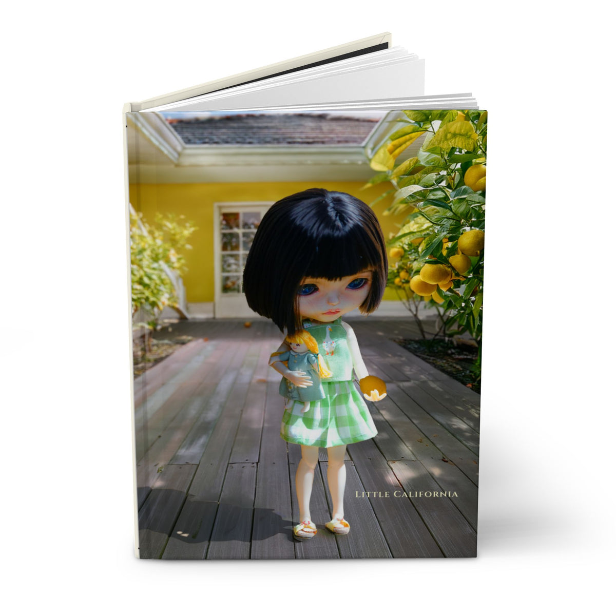 Doll in Lemon Garden Hardcover Journal — Cute Retro Doll Notebook