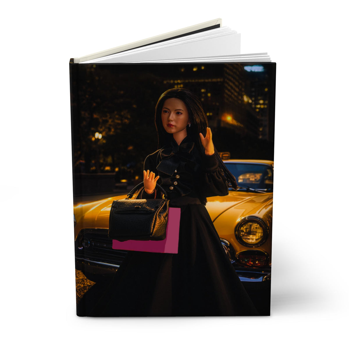 Vintage Night City Hardcover Journal — Retro Chic Woman & Classic Car