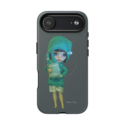 Phone Case — Cute Green Hooded Doll Illustration Tough Magnetic Case