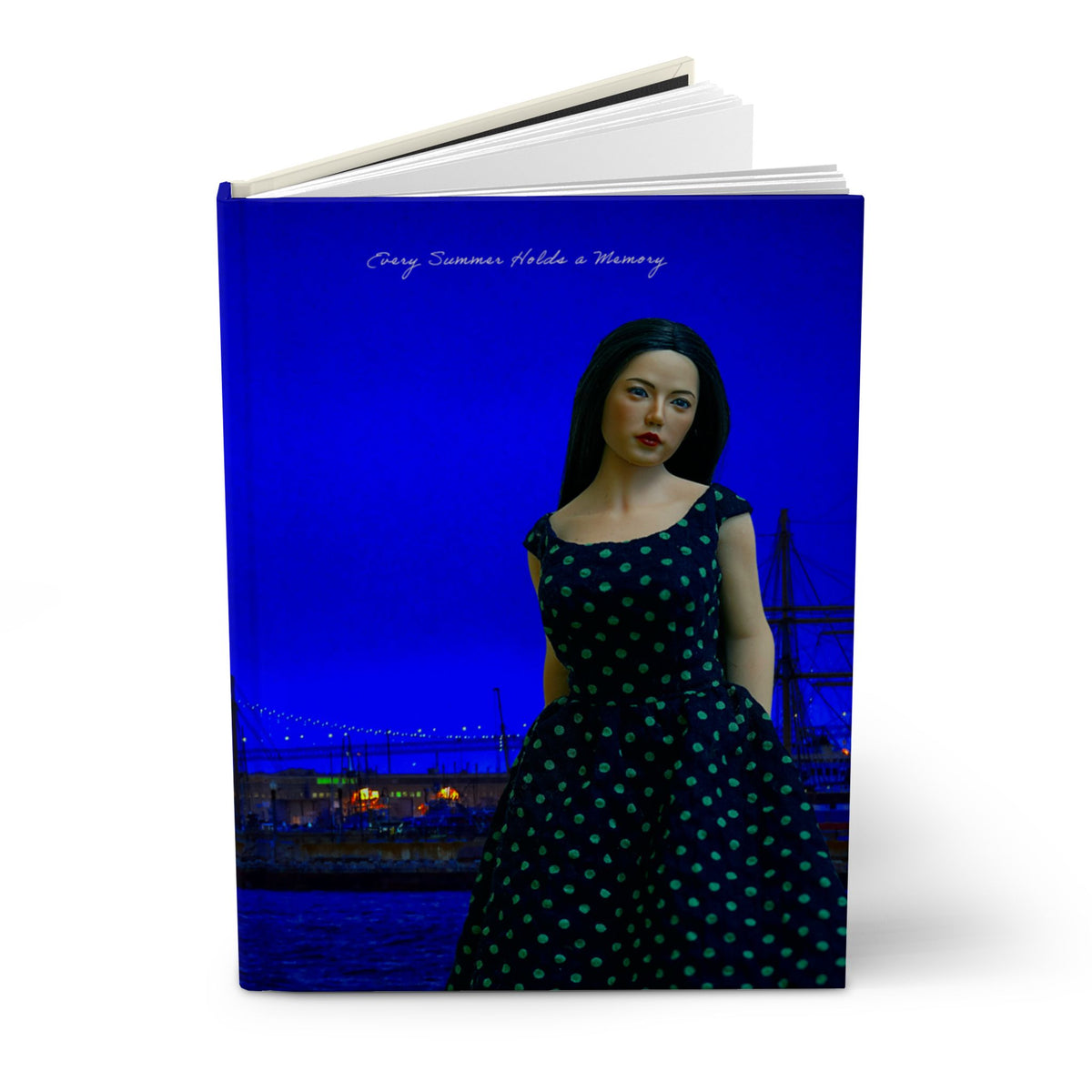 Hardcover Journal — Vintage Portrait at Docks (Blue Night)