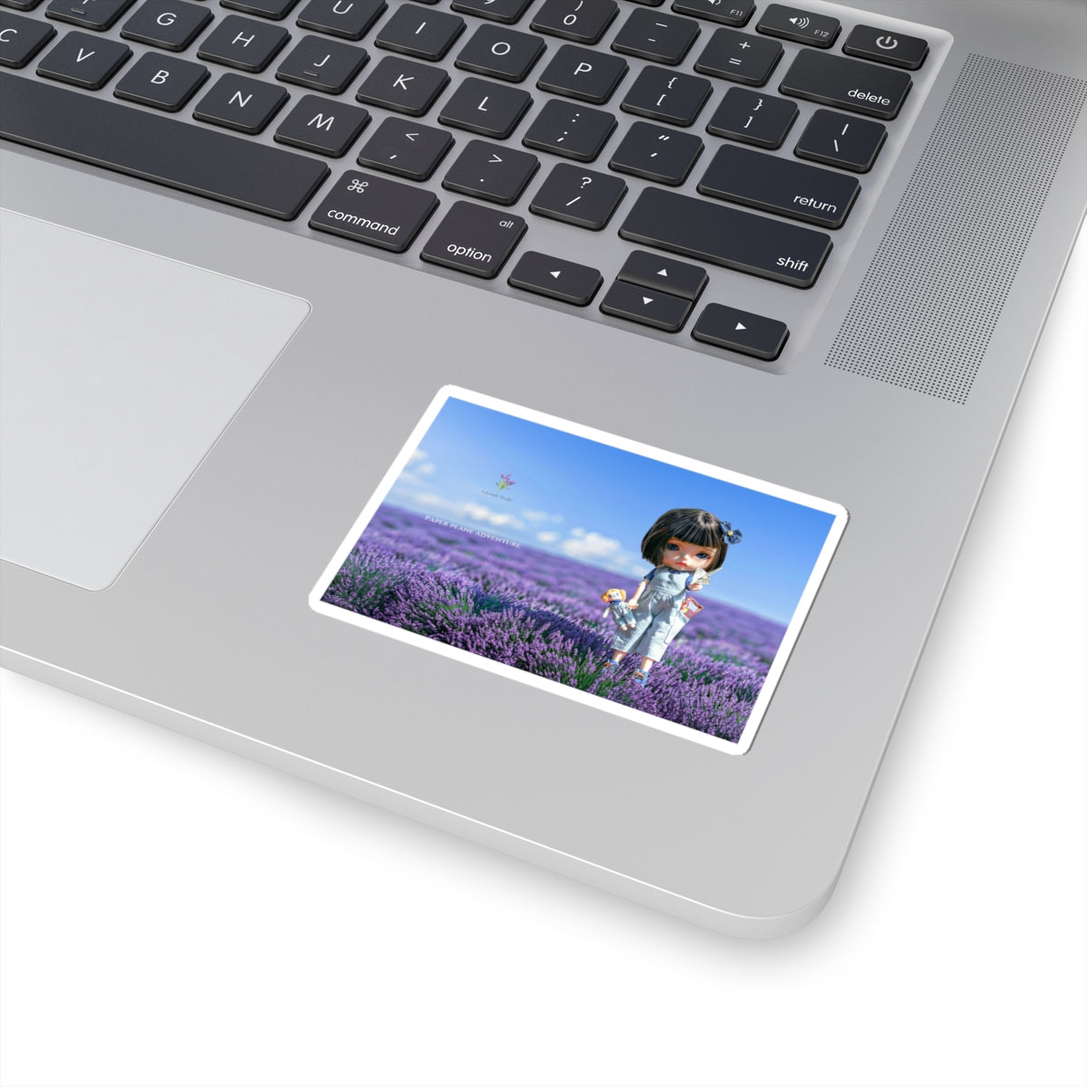 Lavender Field Doll Kiss-Cut Sticker — Cute Blythe Doll in Purple Meadow