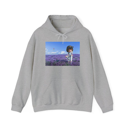 Cute Girl in Lavender Field Hoodie - Whimsical Floral Graphic Sweatshirt