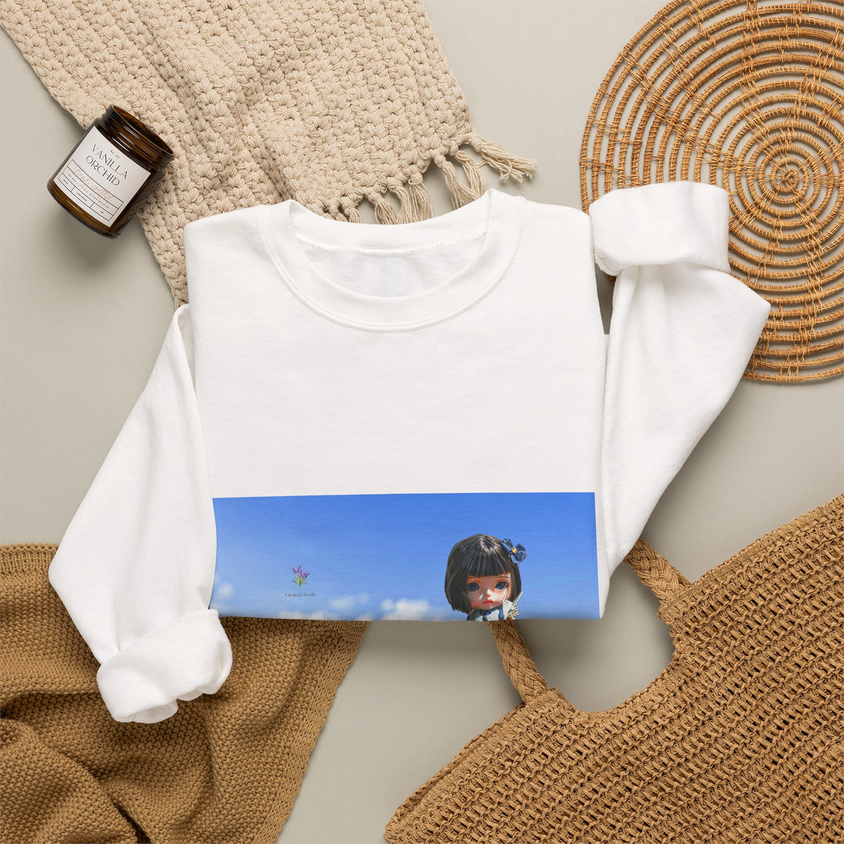Crewneck Sweatshirt — Girl in Lavender Field Photo Print