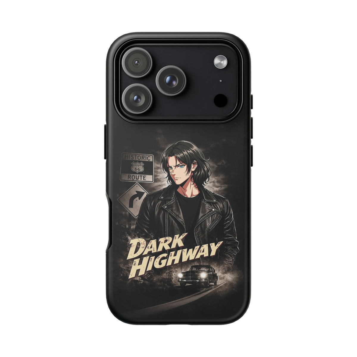 Dark Highway Phone Case — Gothic Road Trip Anime Leather-Jacket Design