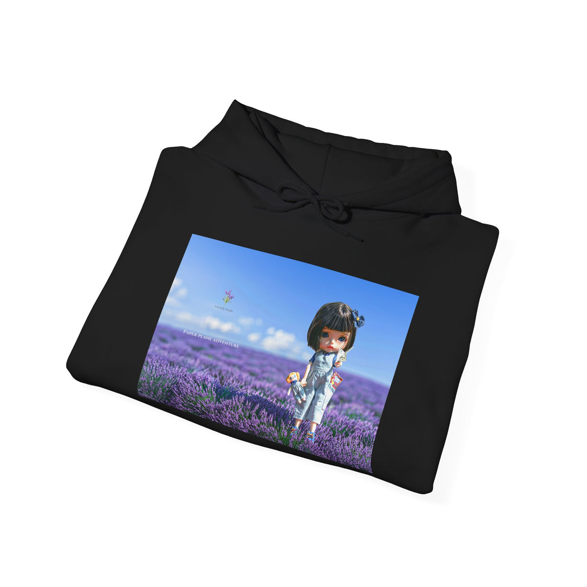 Cute Girl in Lavender Field Hoodie - Whimsical Floral Graphic Sweatshirt