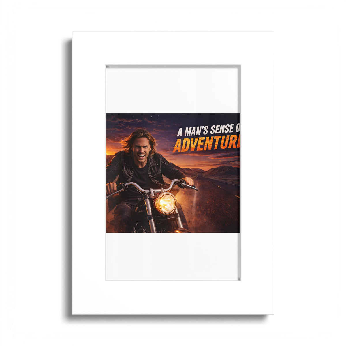 Adventure Motorcycle Poster — "A Man's Sense of Adventure" Colored Frame Print