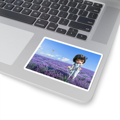 Lavender Field Doll Kiss-Cut Sticker — Cute Blythe Doll in Purple Meadow