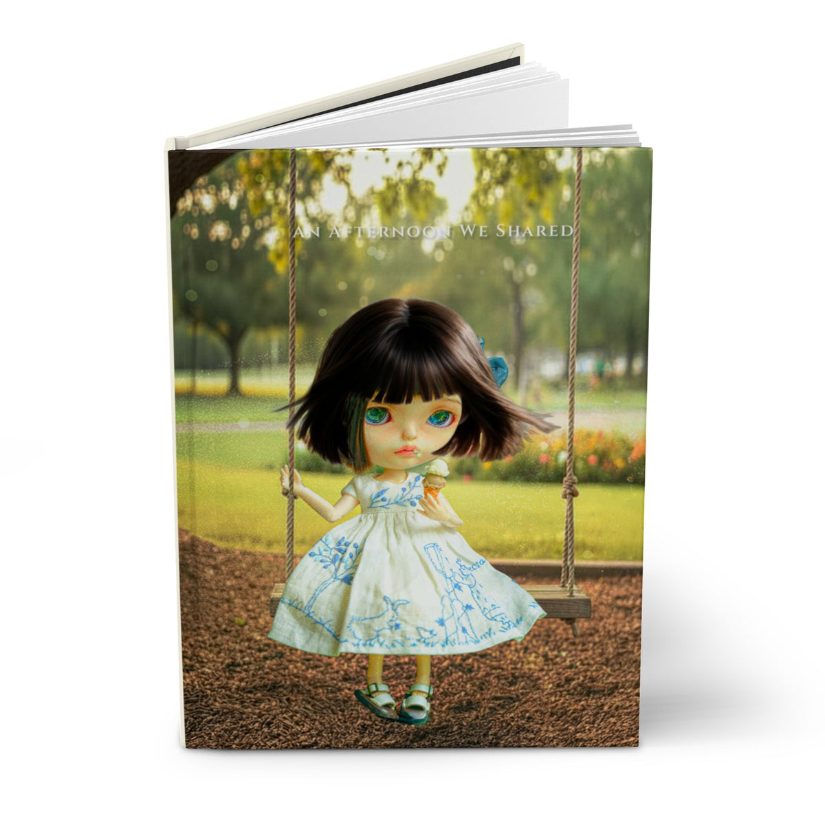 Doll Park Swing Hardcover Journal — Vintage Cute Doll Art Notebook