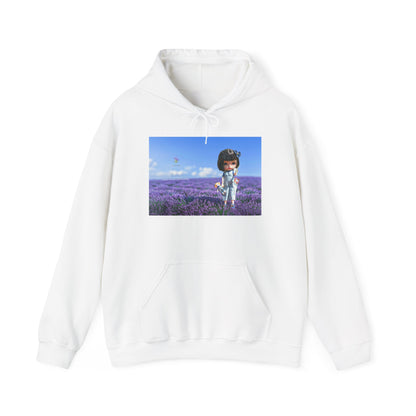 Cute Girl in Lavender Field Hoodie - Whimsical Floral Graphic Sweatshirt