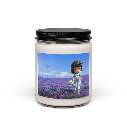 Lavender Field Soy Candle — 9oz Scented Candle with Cute Doll Design