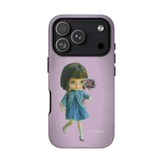 Phone Case — Vintage Doll Pinwheel Illustration on Pastel Lilac