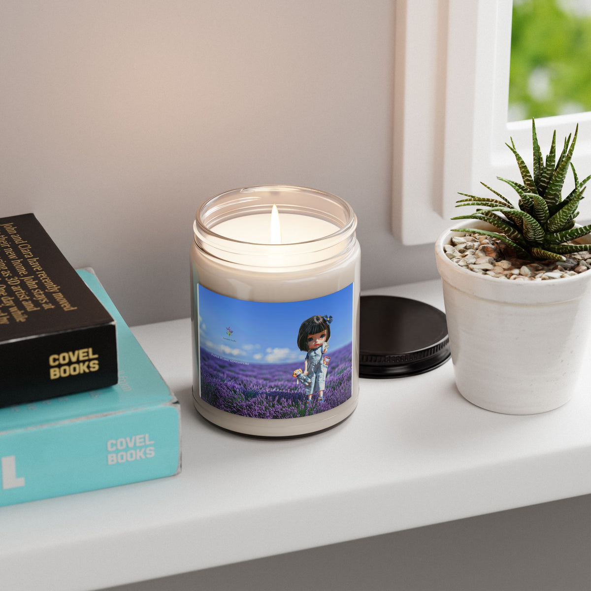 Lavender Field Soy Candle — 9oz Scented Candle with Cute Doll Design