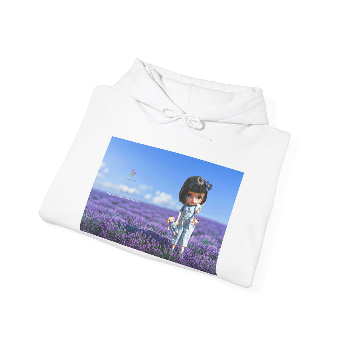 Lavender Field Girl Hoodie — Cute Kawaii Character in Purple Meadow