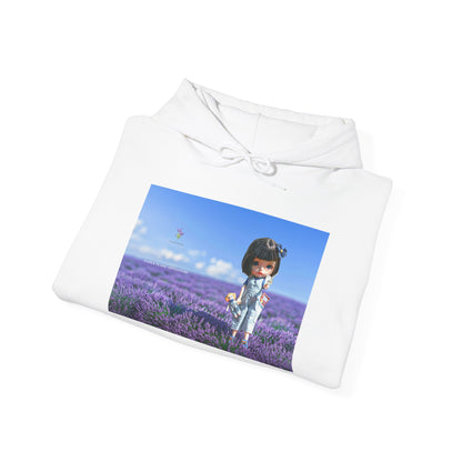 Lavender Field Girl Hoodie — Cute Kawaii Character in Purple Meadow