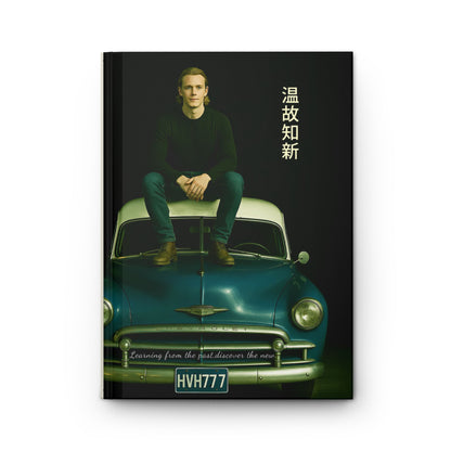 Hardcover Journal — Vintage Car Portrait with Japanese Characters (温故知新)
