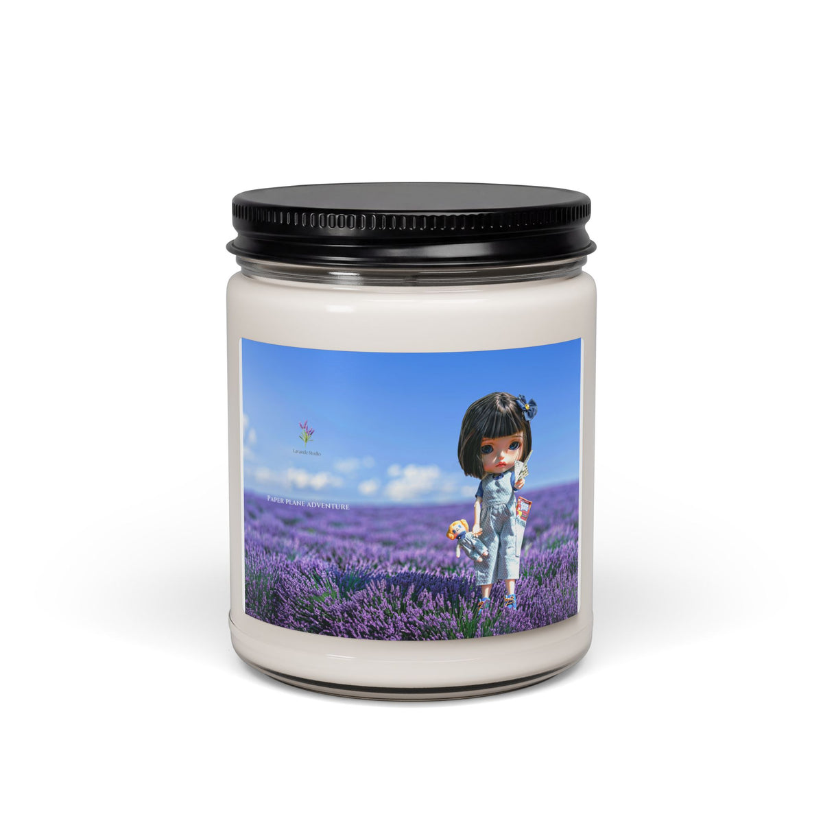 Lavender Field Soy Candle — 9oz Scented Candle with Cute Doll Design