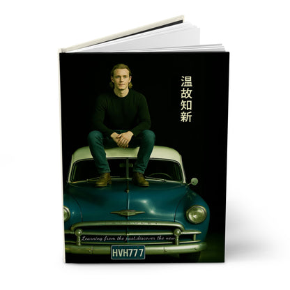Hardcover Journal — Vintage Car Portrait with Japanese Characters (温故知新)