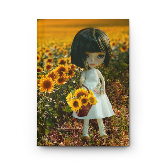 Sunflower Field Doll Hardcover Journal — Matte Blank Notebook for Sketching & Journaling