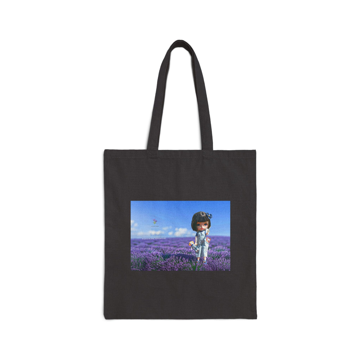 Canvas Tote Bag - Cute Girl in Lavender Field Print, Floral Boho Market Bag
