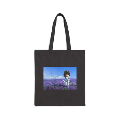 Canvas Tote Bag - Cute Girl in Lavender Field Print, Floral Boho Market Bag