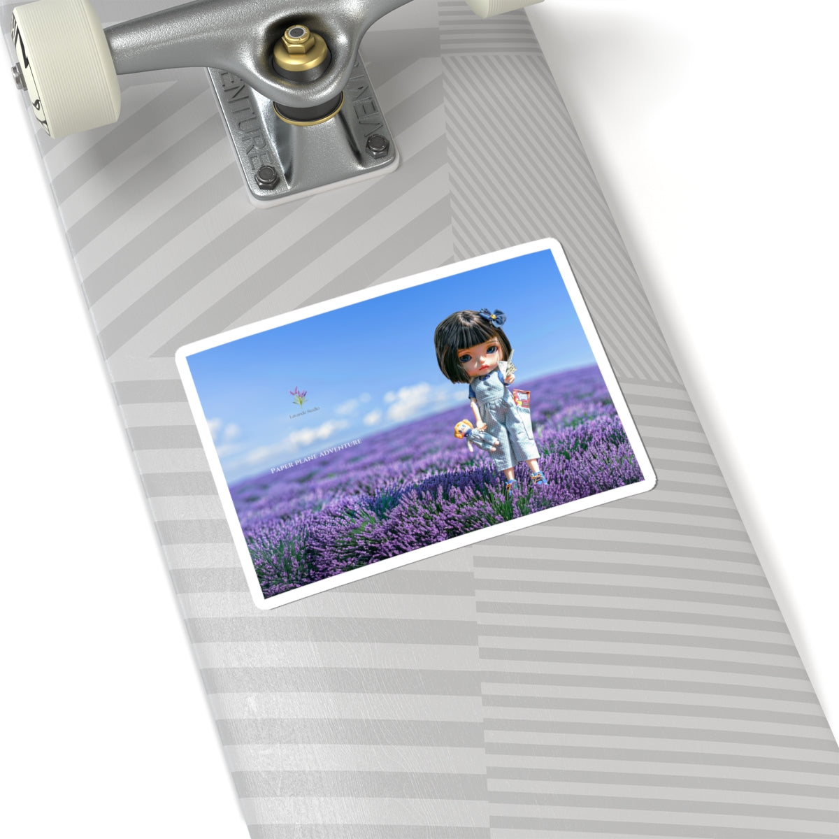 Lavender Field Doll Kiss-Cut Sticker — Cute Blythe Doll in Purple Meadow