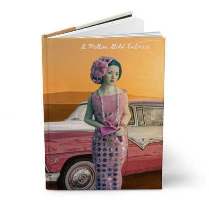 Retro Desert Lady Hardcover Journal — Vintage Car & Sunset Notebook