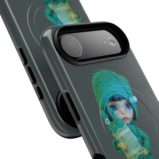 Phone Case — Cute Green Hooded Doll Illustration Tough Magnetic Case
