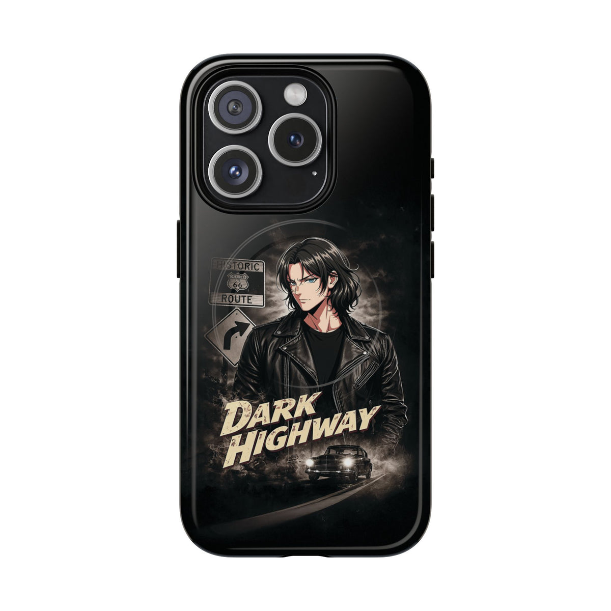 Dark Highway Phone Case — Moody Anime Leather-Jacket Design, Tough Magnetic Protection