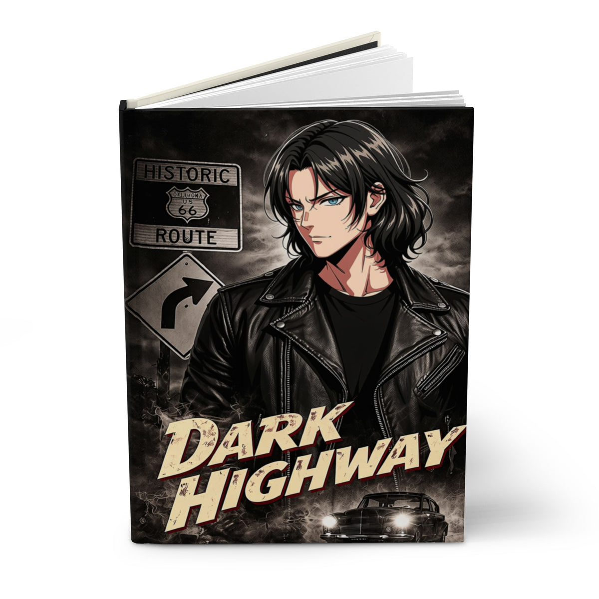 Dark Highway Hardcover Journal — Moody Anime Roadtrip Notebook