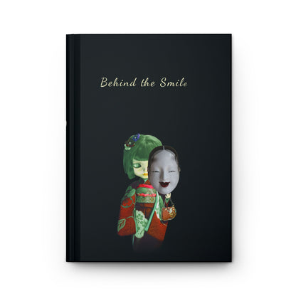 Behind the Smile Hardcover Journal — Japanese Noh Mask Aesthetic Notebook