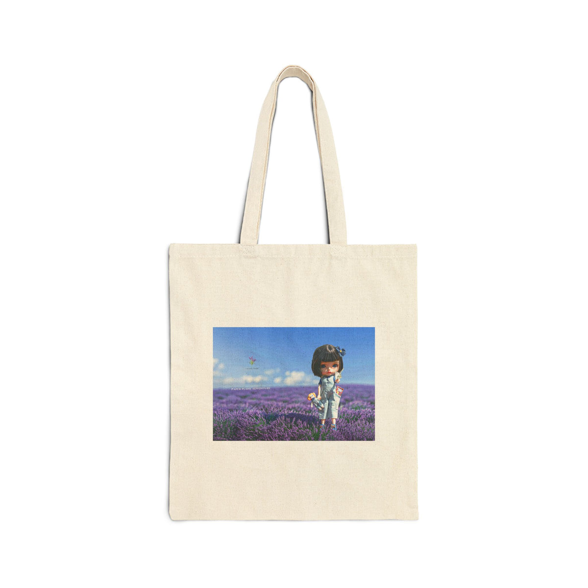 Canvas Tote Bag - Cute Girl in Lavender Field Print, Floral Boho Market Bag